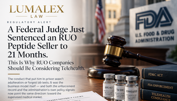 RUO Peptide Seller to 21 Months | LumaLex Law